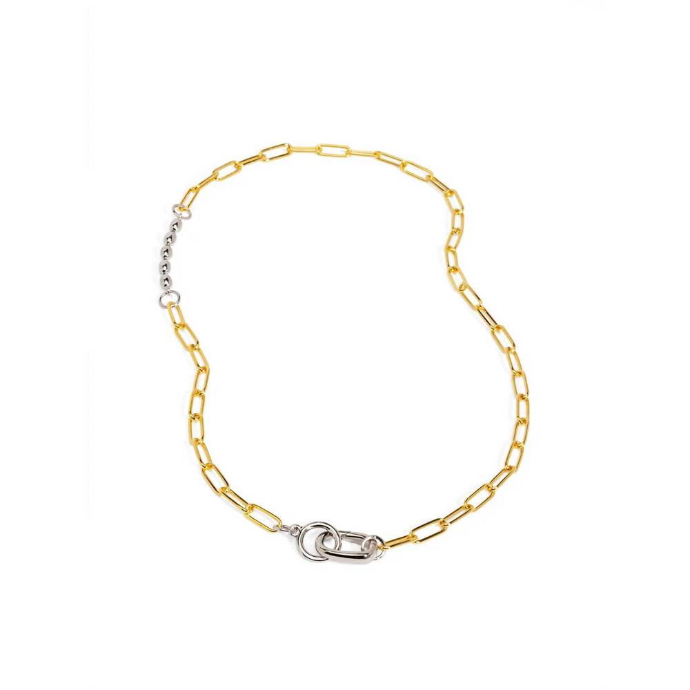 NEW RHO women's two tone beaded mixed link collar necklace in gold